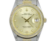 石英錶 [TELUX S7563] 鐵力士 蠔式半金石英鑽錶[金色面+日期]中性錶/軍錶