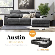 Modern Minimalist 3 Seater Sofa Set L Shape Sofa Adjustable Headrest Velvet Fabric Sofa Grey [Teck Seng]