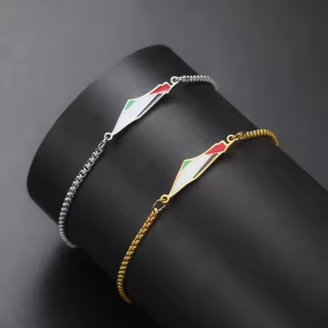 Palestine National Map Pendant Bracelet Stainless Steel Men's and Women's Fashion Box Chain Jewish I