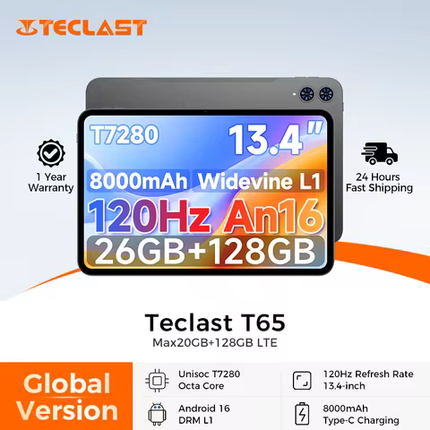 Teclast T65 13.4-inch TDDI 120Hz Android 16 Tablets PC Max.26GB RAM 128GB ROM Unisoc T7280 Octa-Core