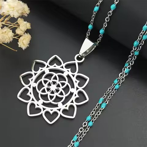 Flower of Life Stainless Steel Chain Necklace Women Silver Color Necklace Jewelry joyas de acero ino