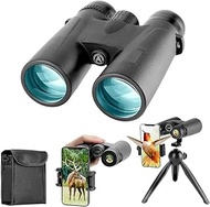 Thunderb 12x42 High Powered Binoculars for Adults with Phone Adapter, Tripod and Tripod Adapter- Clear Large View for Birdwatching, Hiking, Camping, Stargazing, Sport Games, Concerts (Black)