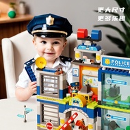 Five car full of large particles police station set building blocks fire truck series children's edu