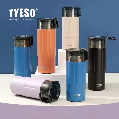 Tyeso Creative Sliding Lid Insulated Travel Mug Convenient Car Cup Handle Drinking Stylish Minimalis
