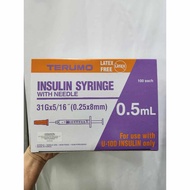 TERUMO INSULIN SYRINGE WITH NEEDLE ( 31G x 5/16" ) 0.25 x 8mm - 0.5ML - 100'S/BOX