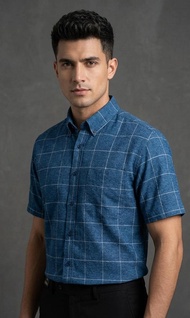 Durban Mens Windowpane Check Short Sleeve Shirt | Regular Fit | Size M-XXL |