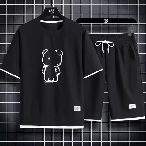 Men's sets 2024 new Waffle Summer Casual Tshirt + Shorts Suit basketball Tracksuit Letter print Soli