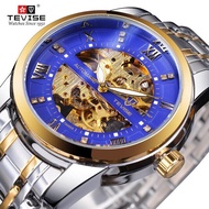 TEVISE Retro Diamond Design Black Gold Mechanical Watch Top Brand Automatic Clock Fashion Luxury Ske