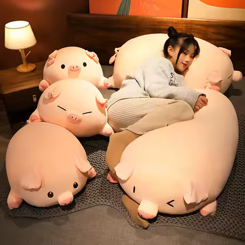 New Cute Round With Expression Pink Fat Pig Plush Pillow Cute Smile Wink Open Eyes Close Eyes 4 Expr