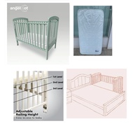 Seni Daya Angelcot Local Made Solid Wood Baby Cot c/w Wheels n Adjustable Side Rails 60 x 120cm(Cot+