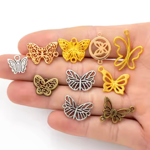 25-50pcs/bag 5 colors cute butterfly Charms For Earrings bracelets Pendants Jewelry Making Diy Handm
