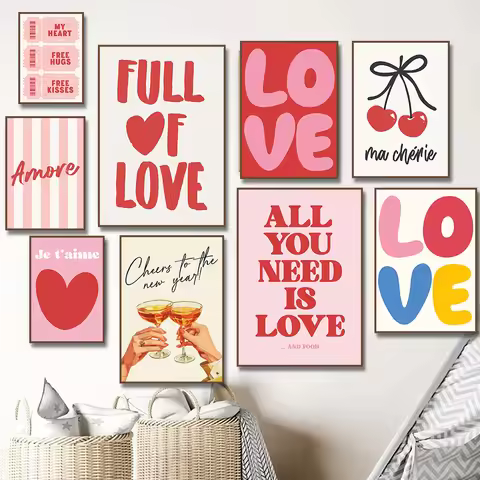 Maximalist More Amor Por Favor Colorful Love Quote Wall Art Diamond Painting Posters Pink Prints Liv