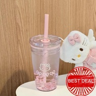 Kt Cat Water Cup Hello Kitty Plastic Cup Straw Cup Brewing Cup Coffee Cold Water Cute O7g5
