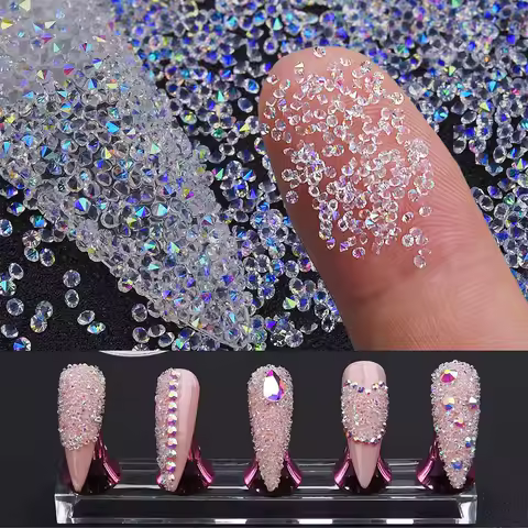 1.3mm Mini Rhinestone Transparent Nail Decorations Clear AB Glass Miniature Nail Beads charms Shiny 