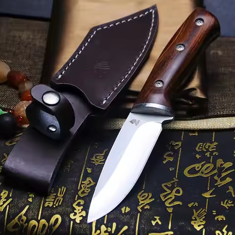9CR18MOV Mirror light high end wood handle one steel sharp hunting knife home slicing knife outdoor 