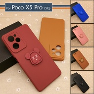 Carristo Xiaomi Poco X5 Pro 5G Simple Back Silicone Case with Bear Stand I-Ring Ring Soft TPU Cover Casing Phone Mobile Colourful Cute Housing