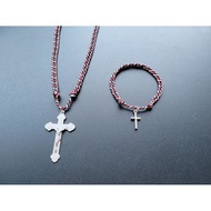 KG49 2MM TRIDATU ROPE CATHOLIC CROSS NECKLACE + BRACELET PACKAGE
