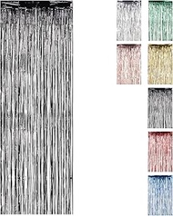 Trimming Shop Black Foil Fringe Curtain 1m x 3m Metallic Tinsel Backdrop Steamers for Birthday Party