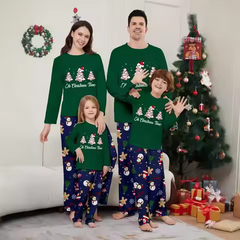 Green Christmas Tree parent-child pajama set family of three or four Christmas set series snowman pr
