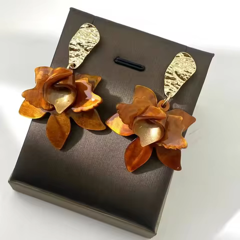 Elegant Boho Chic Camellia Flower Dangle Earrings - Acrylic, Iron Posts, Perfect for Parties & Celeb