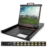 1U Rack Mount KVM Console, 16 Port VGA KVM Switch w/19'' LCD Monitor,1U LCD KVM Console Fit 19'' Rac