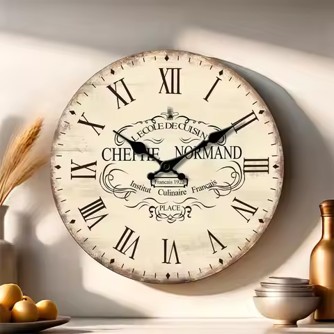 1 wooden kitchen wall clock, retro culinary Academy with Roman numerals design wall clock, home mute