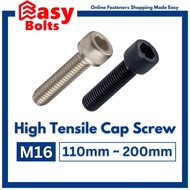 HT Socket Cap Screw - M16 x 110mm ~ 200mm (Coarse Thread Pitch 2.0mm) (High Tensile Grade 12.9 Allen