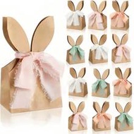 16pcsThe Easter Cute Rabbit Paper Gift Box Set Contains 12 Gift Boxes, 4 Rolls Of Ribbons, An Extrem