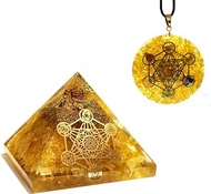 Sawcart Metatron Grid Citrine Orgone Pyramid & Metatron’s Cube Merkaba with 7 Chakra Crystals Orgone