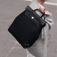 Hermes • Herbag 31 黑銀帆布雙肩包 附替換袋