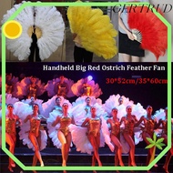 GERTRUD Folding Fan, 12 Bones Runway  Props Handheld Fur Fan, Big Red Ostrich 30*52cm 35*60cm Perfor