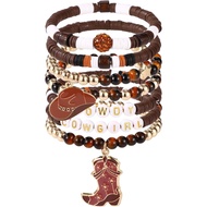 Mikovivi Cowgirl Beaded Bracelets, Stackable Western Country Beaded Stretch Bracelets with Cowgirl H