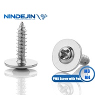 NINDEJIN Self Tapping Screw Nickel Plated M3 M4 Cross Round Head With Washer Carbon Steel Screw PWA (40-50 Pcs)