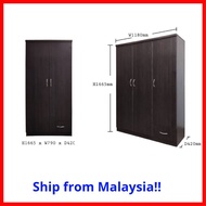 Almari Rak Baju Kayu Berlaci 2 3 Pintu / Wooden Wardrobe Closet Clothes Organization Storage Drawer Cabinet 2 3 Door