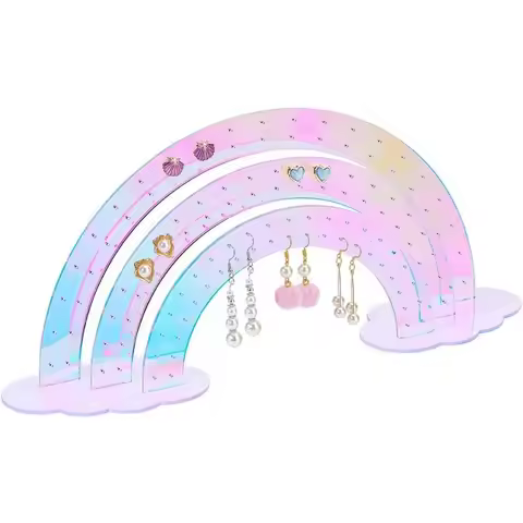 1Set 3-Tier Acrylic Rainbow Earring Organizer 14.76x3.27x6.42 Inch 3D Rainbow Ear Studs Jewelry Show