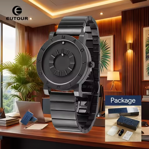 EUTOUR Magnetic Beads Waterproof Quartz Watch Luxury Simple Fashion Business Men's Watch Stainless S