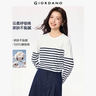 Giordanoผู้หญิง เสื้อยืดคอกลมแขนยาวลายทางผ้าฝ้าย Free Shipping 13322802