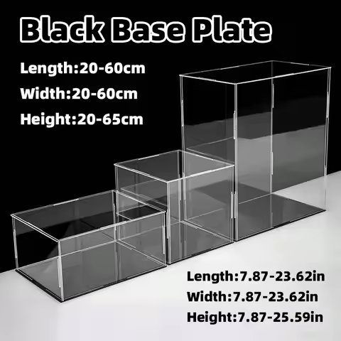 Black Base Mirror Assembled Tool Free Clear Acrylic Display Case Dust Cover Storage for Decorative C