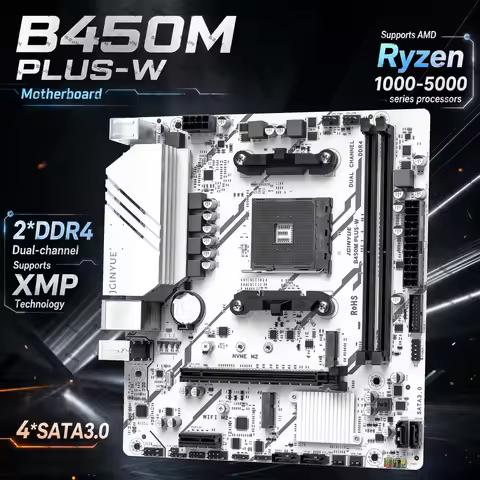JGINYUE B450M PLUS-W Motherboard Kit With Ryzen CPU DDR4 RAM Combo AM4 B450M Mainboard Set M.2 NVMe 