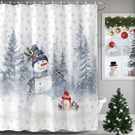 Christmas Shower Curtain for Bathroom 72" x 84" Tree Winter Snow Snowman Shower Curtain with Hooks P