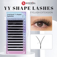 SUNYWILL 12 Rows YY Shape Grafting Eyelashes 0.07 Thick Y Style Eyelashes Extension Faux Mink Eyelas
