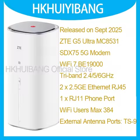 2025 ZTE 5G AI CPE G5 Ultra MC8531 WiFi 7 BE19000 Router Dual 2.5G Ports X75 5G 4G LTE CAT22 Wireles