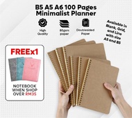 B5 A5 A6 100 Pages Blank Line Grid Dots Minimalist Planner Spiral Book Coil Notebook Journal Diary Student Buku Nota 笔记本