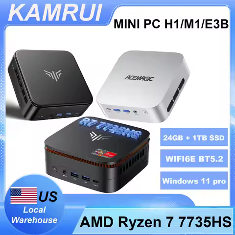 KAMRUI Mini PC AMD R7 7735hs 8-Core 24GB LPDDR5 1TB SSD Desktop Computer WiFi6 BT5.2 Triple 4K Win11
