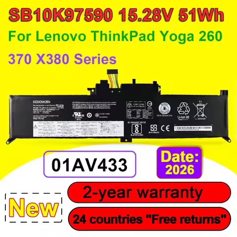 DODOMORN 01AV433 Laptop Battery For ThinkPad Yoga 260 370 X380 00HW026 00HW027 SB10K97590 01AV432 01