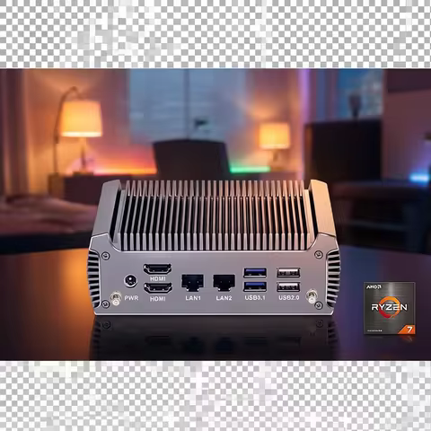 Topton Fanless Gaming Mini PC AMD Ryzen 7 7730U 5825U R5 5625U 4500U Firewall PC Dual LAN 2*HDMI NVM