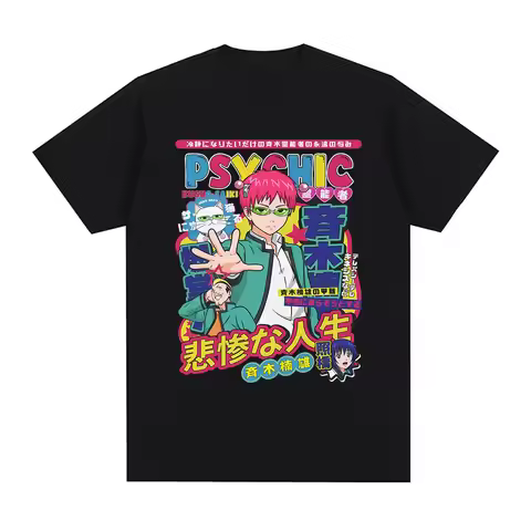 Anime The Disastrous Life of Saiki K Short Sleeve T-Shirt Manga Saiki Kusuo Fashion Harajuku Hip Hop