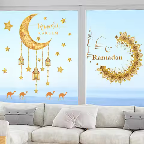 Eid Mubarak Window Sticker 2025 Ramadan Kareem Wall Sticker Muslim Islamic Festival Party Decoration