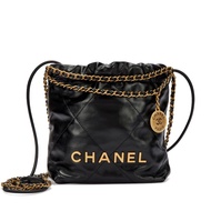 Chanel Black Quilted Calfskin Mini 22 Bag Brushed Gold Hardware