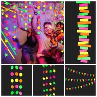 JEREMY Neon Fluorescent Garland, 2m Colorful Round Pentagram Fluorescent Banner, Latte Art Rectangle